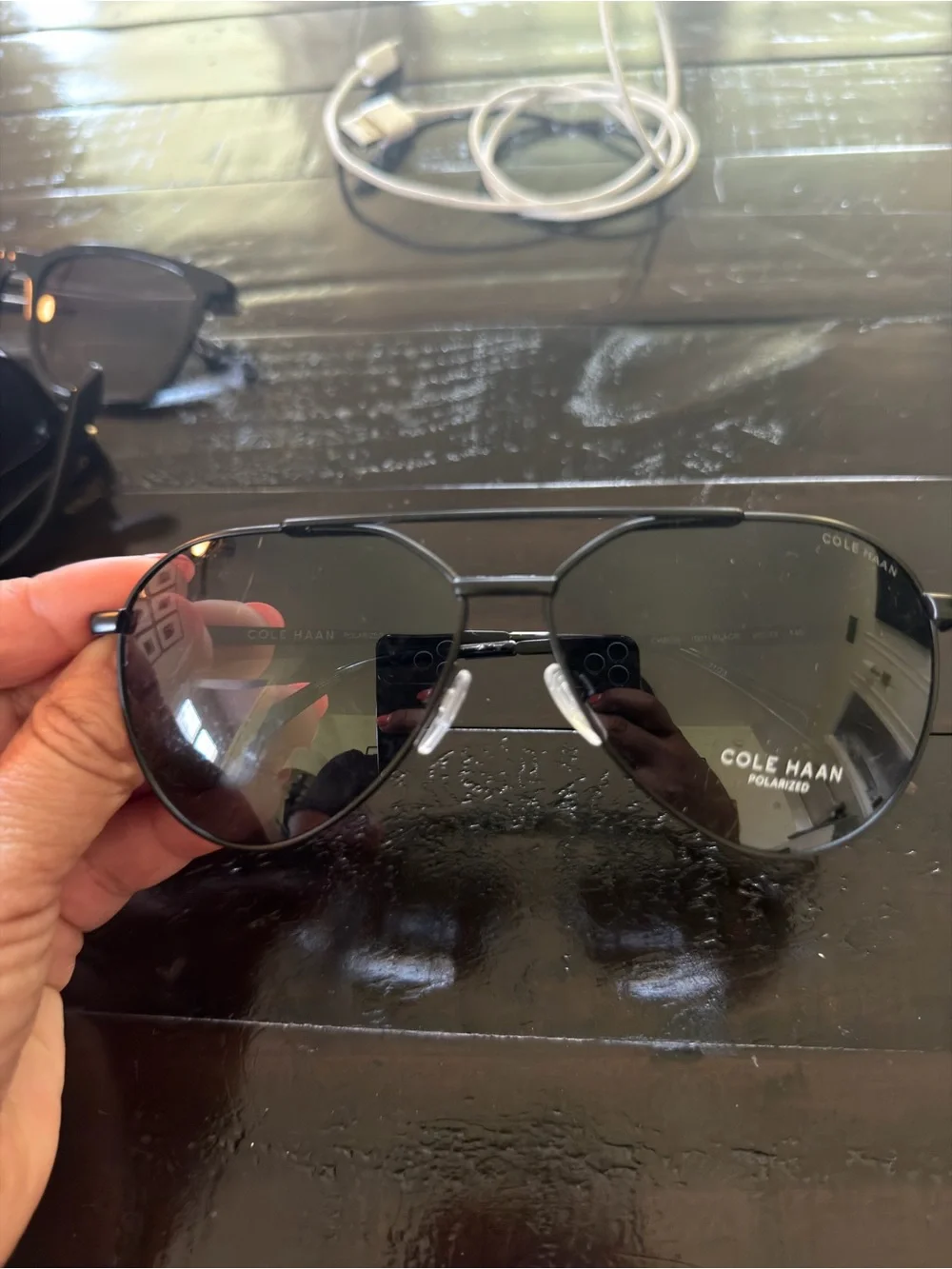Cole Haan Black Aviator Polarized Sunglasses